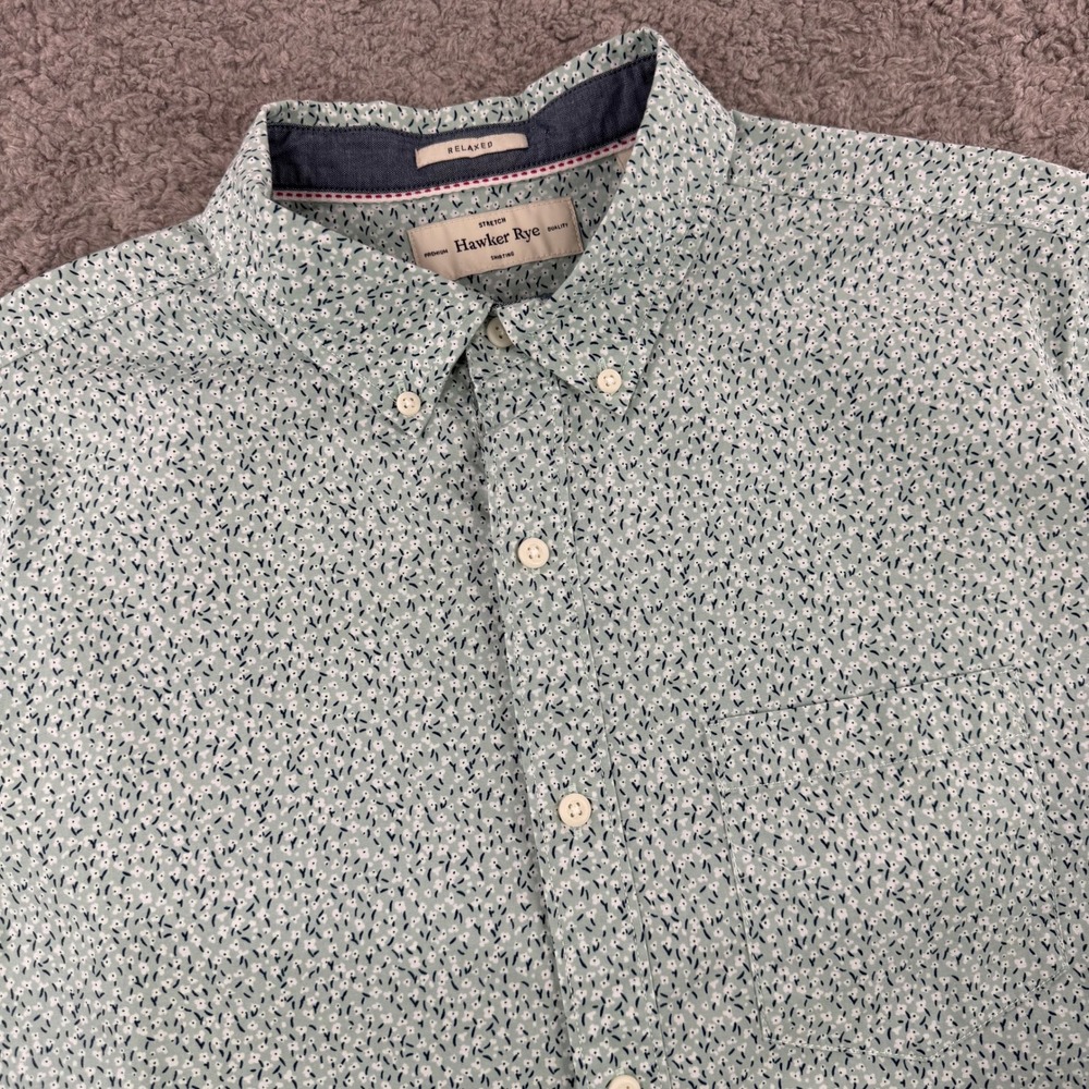 Hawker Rye Mens Relaxed Fit Stretch Short‎ Sleeve Floral Button Down Shirt Green